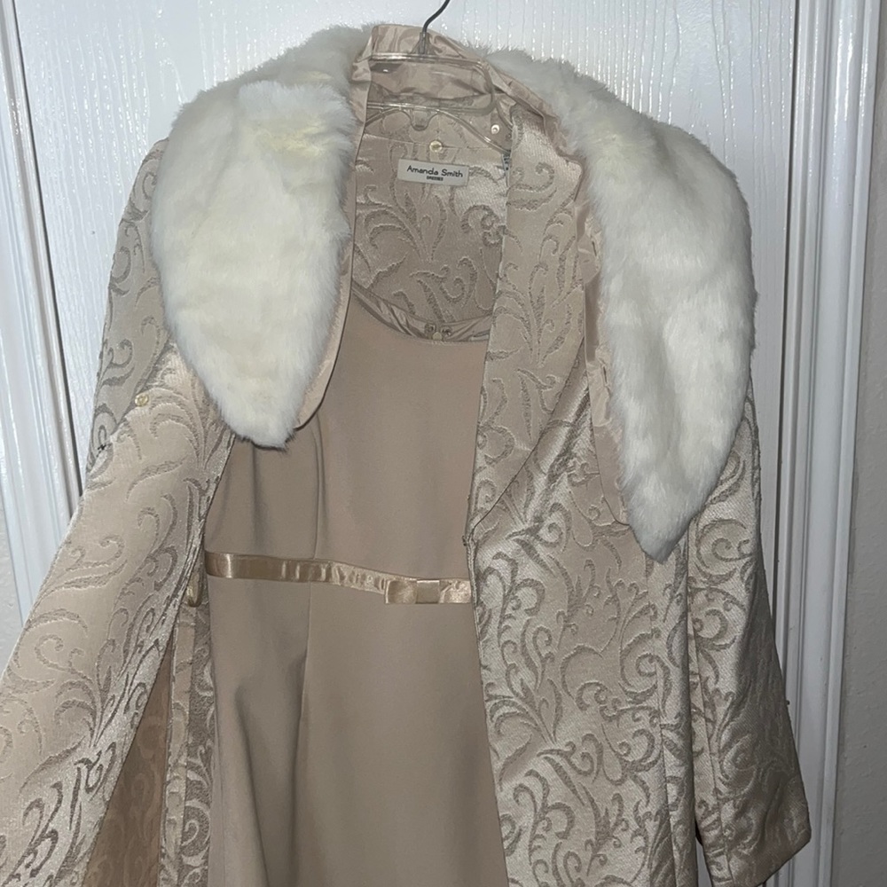Amanda smith dress, coat, and fur 3 separate pieces